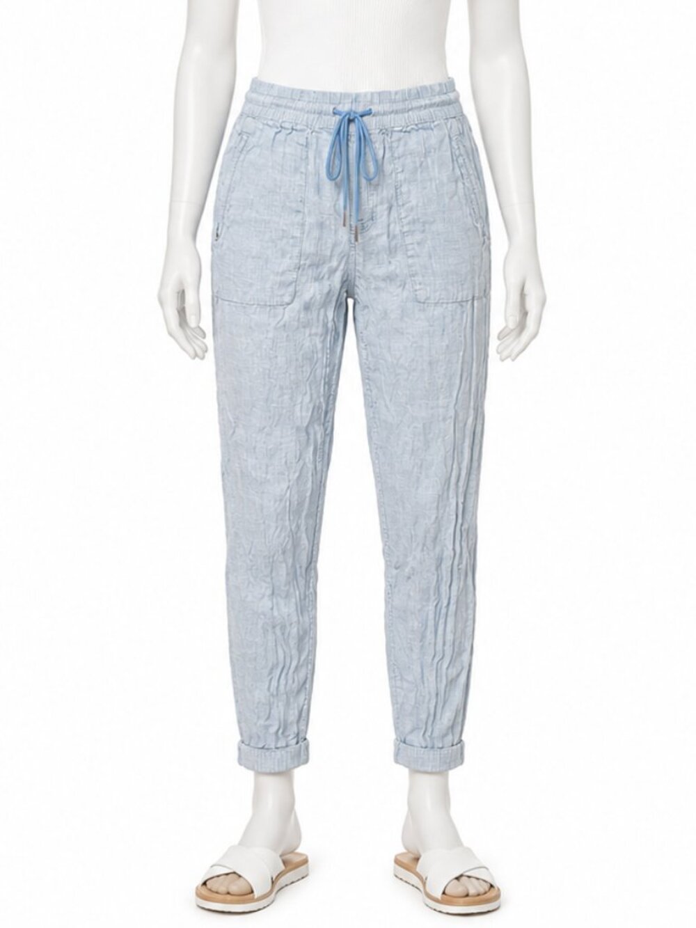 Athleta Cabo Linen Jogger Pants Womens 6P Blue Chambray Drawstring Coastal